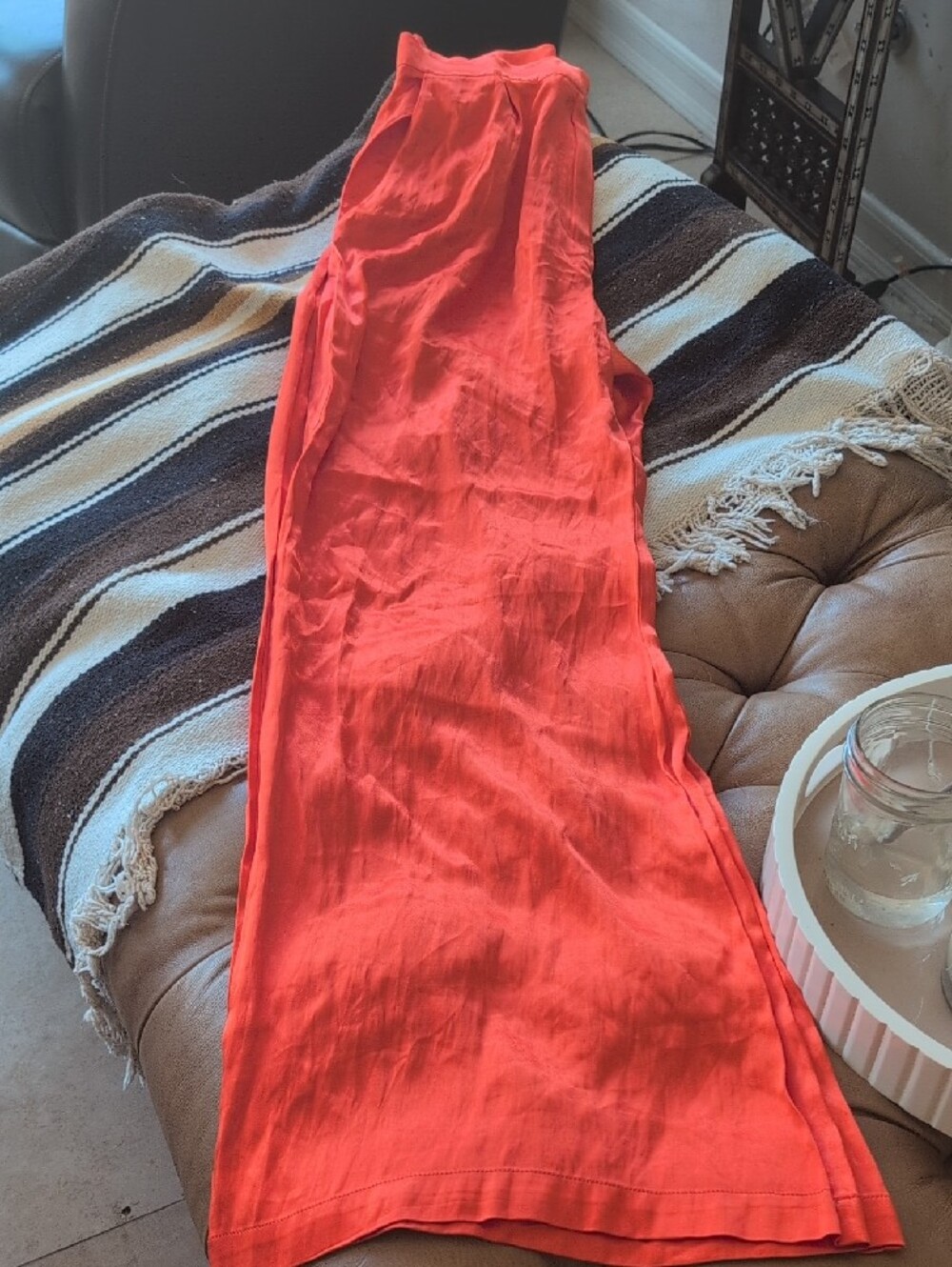 Anthropologie Vibrant Orange Satin Wide-Leg Pants - Picture 8 of 10